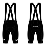 Islington CC endurance bib shorts, black, front and back